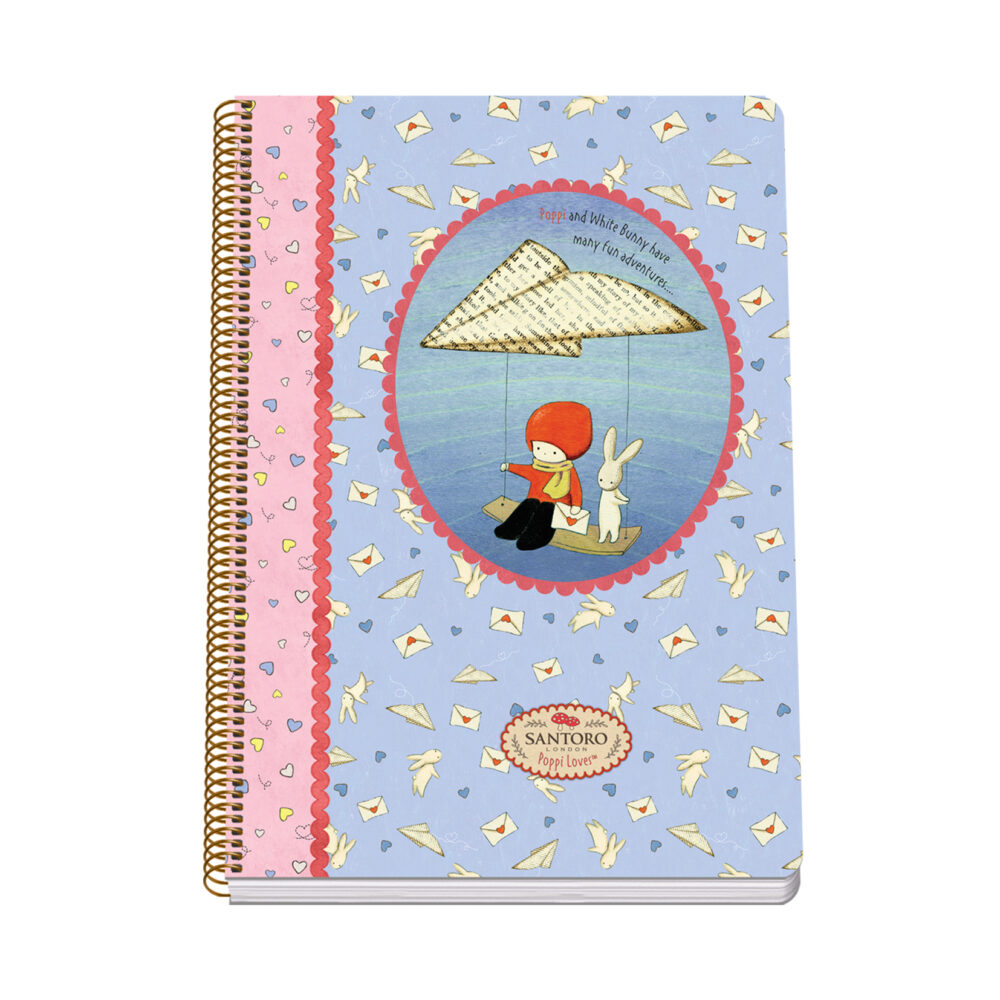 Dohe Santoro Poppi Loves Messenger Cuaderno Espiral Tapa Rigida - Tamao Folio de 80 Hojas 90gr - Hojas con Cuadricula 4mm