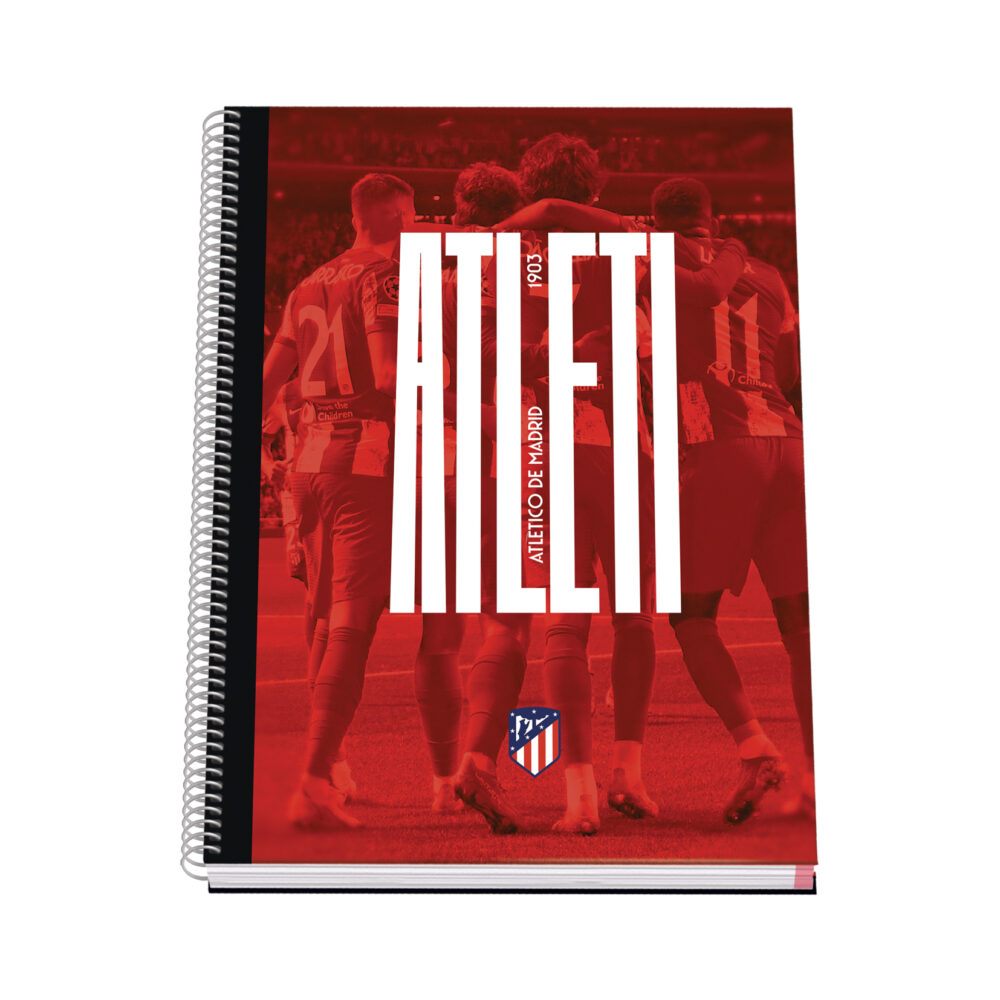 Dohe Atletico de Madrid Atleti Cuaderno Espiral con Cubierta en Carton Forrado - Tamao A4 de 100 Hojas 90gr - Hojas Microperforadas con 4 Taladros - Cuadricula 5mm