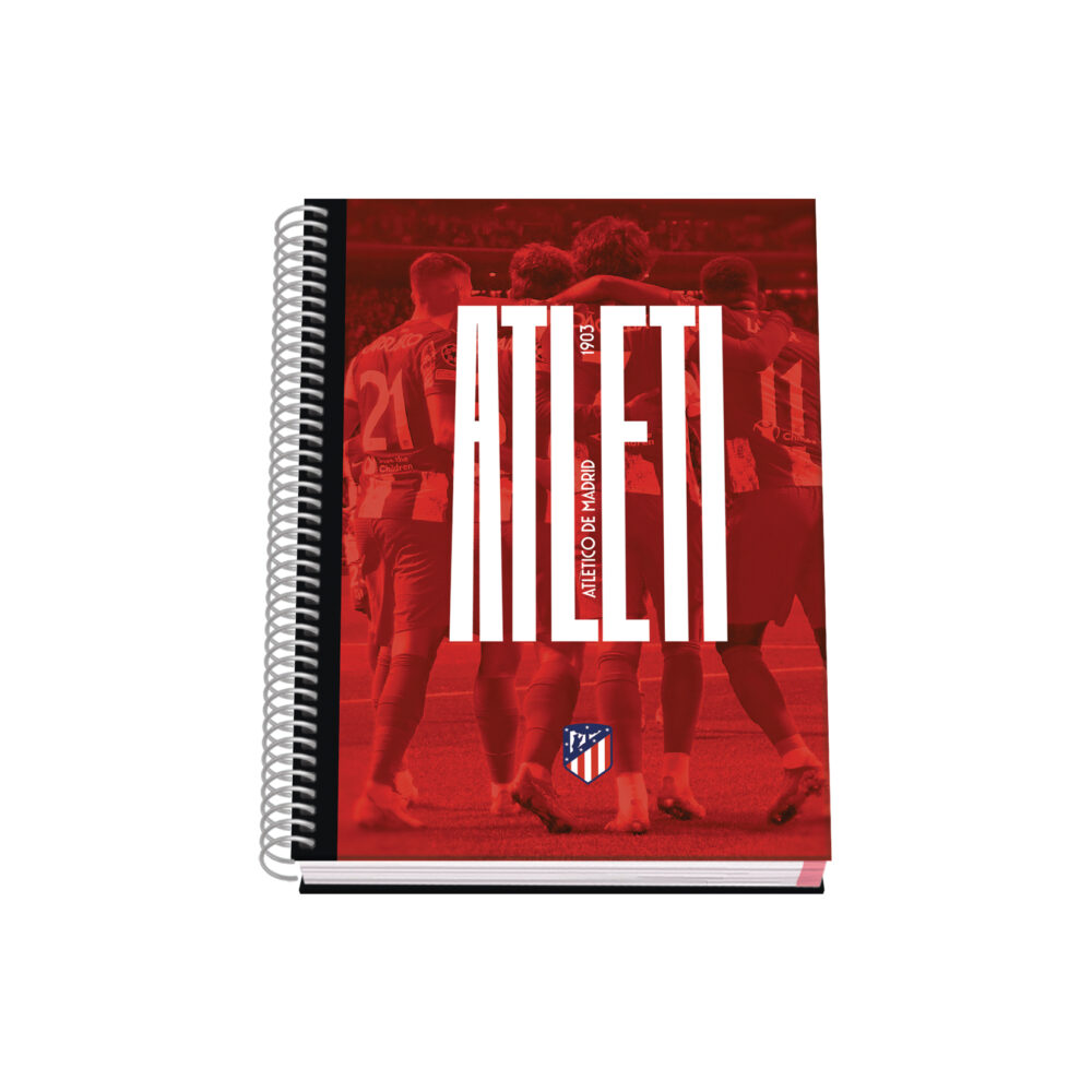 Dohe Atletico de Madrid Atleti Cuaderno Espiral Tapa Dura - Tamao A5 de 100 Hojas 90gr - Hojas Microperforadas con 2 Taladros - Cuadricula 5mm