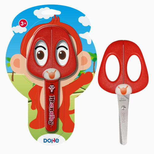 Dohe Tijera Escolar para Nios - Acero Inoxidable - Puntas Redondeadas - Funda para las Hojas - Diseo Mono