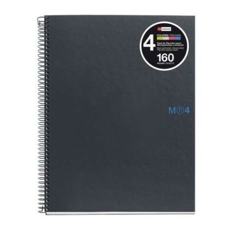 Miquel Rius Notebook4 Cuaderno de Espiral Formato A4 - 160 Hojas de 90gr Microperforadas con 4 Taladros - Cubiertas de Carton Extraduro - Cuadricula 5x5 - Color Gris Oscuro