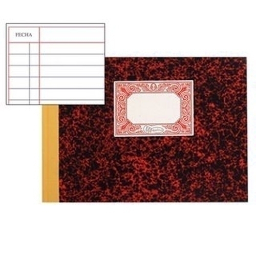 Miquel Rius Cuaderno Cartone Cuentas Corrientes Tamao 4º Apaisado 100 Hojas - Cubiertas de Carton Contracolado - Lomo de Tela Engomada - Color Rojo Jaspeado