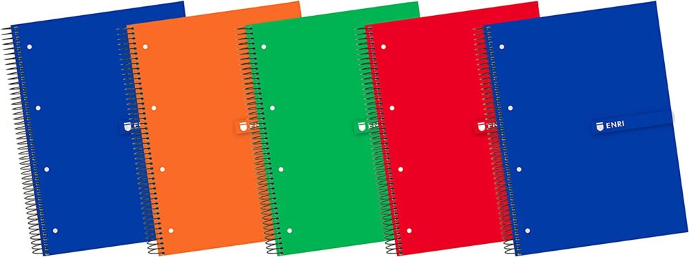 Enri Plus Cuaderno Espiral Formato A4+ Cuadriculado 5x5mm - 120 Hojas + 40 Gratis Microperforadas - Cubierta Extradura - Colores Surtidos