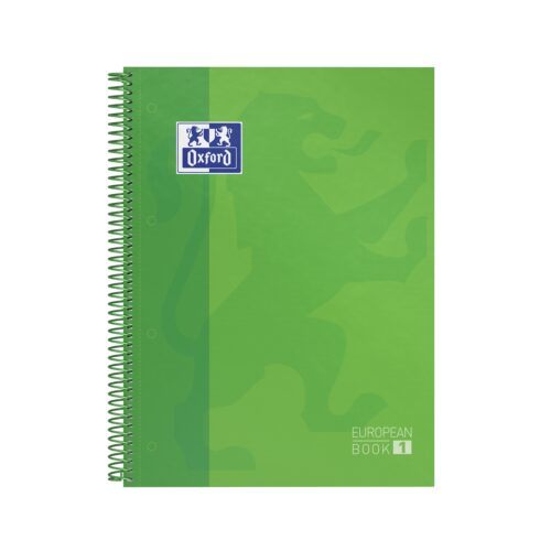 Oxford Europeanbook 1 Cuaderno Espiral Formato A4+ Cuadriculado 5x5mm - 80 Hojas - Banda de Color - Tapa Extradura Brillante - Color Verde Manzana