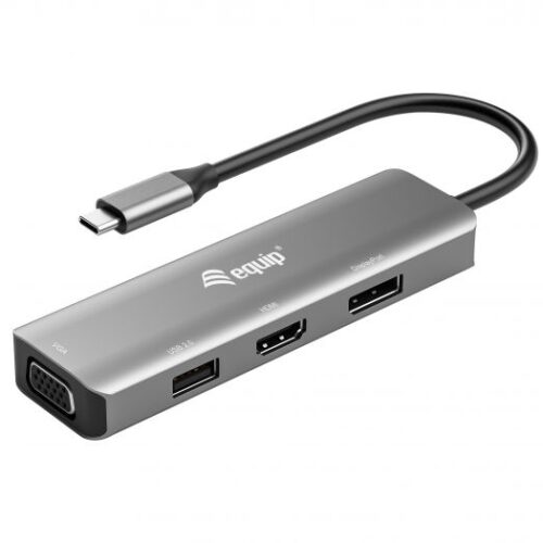 Equip Hub USB-C con USB 2.0, HDMI, VGA y DisplayPort - Carcasa de Aluminio