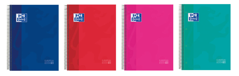 Oxford Europeanbook 10 Cuaderno Espiral Formato A4+ Cuadriculado 5x5mm - 150 Hojas - Tapa Extradura acabado Brillante - 10 Bandas de Color - Colores Surtidos