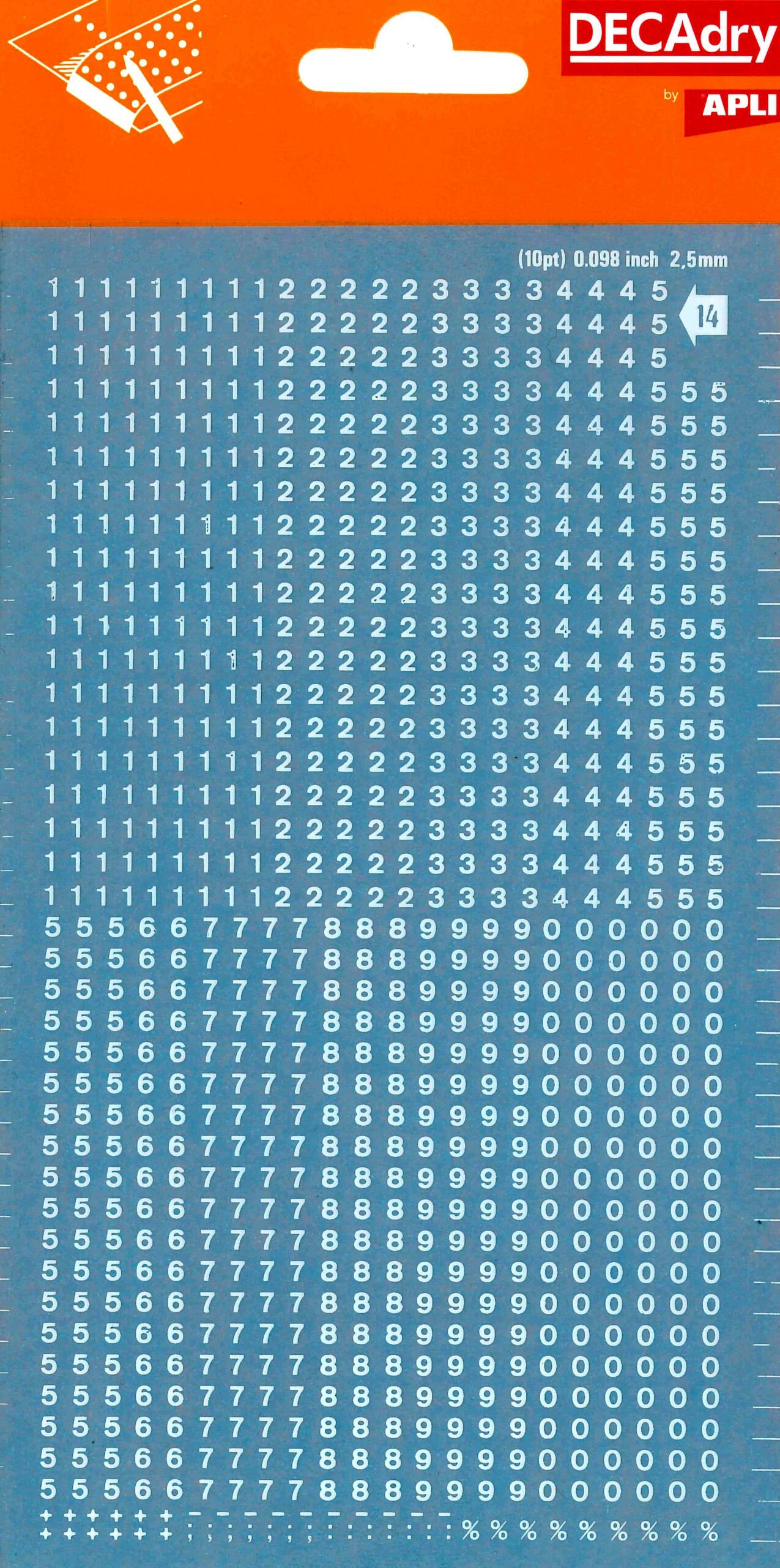 Apli Numeros Transferibles - 2.5mm - Facil Aplicacion - Resistentes al Agua - Blancos - 952 Caracteres