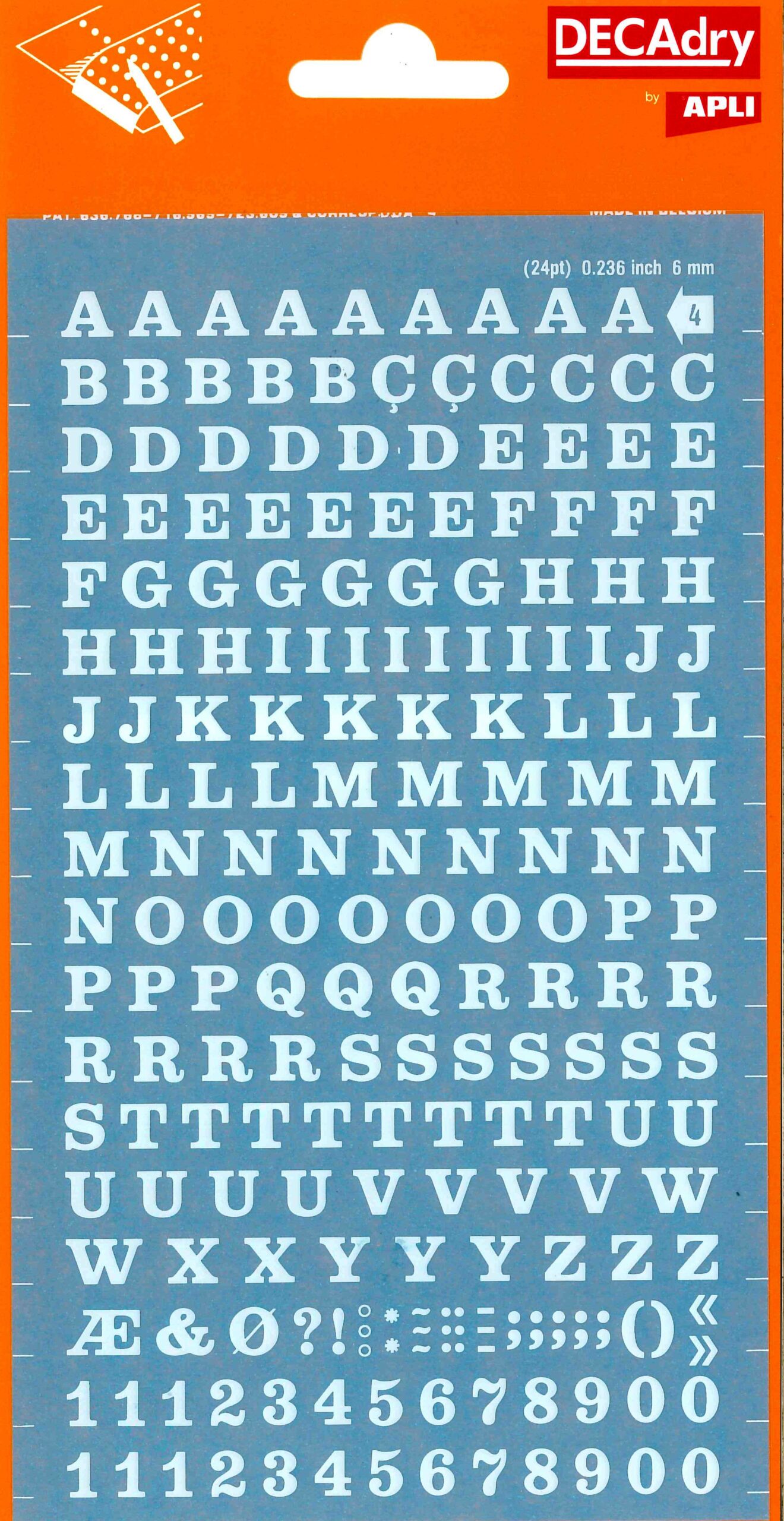 Apli Letras y Numeros Transferibles - 6mm - Facil Aplicacion - 214 Caracteres - Blanco