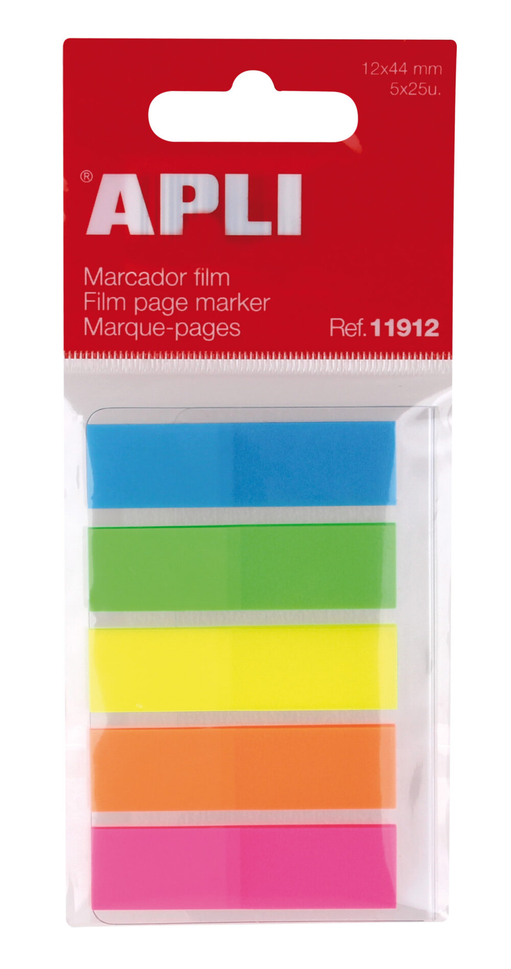Apli Indices Adhesivos Film 45x12mm 5 Colores Fluorescentes - 25 Indices por Color - Facil de Pegar y Despegar - Ideal para Marcar y Organizar - Practico Tamao - Color Variado