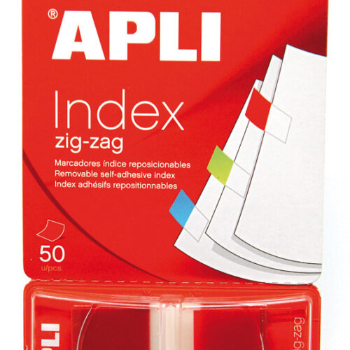 Apli Indices Adhesivos Film Zigzag 45x25mm Dispensador de 50 - Faciles de Aplicar - Diseo Zigzag - Rojos