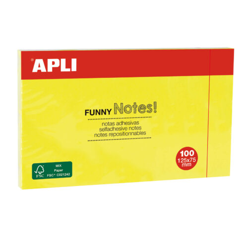 Apli Notas Adhesivas Funny 125x75mm - Bloc de 100 Hojas - Divertidos Diseos - Adhesivo de Calidad - Amarillo Fluorescente