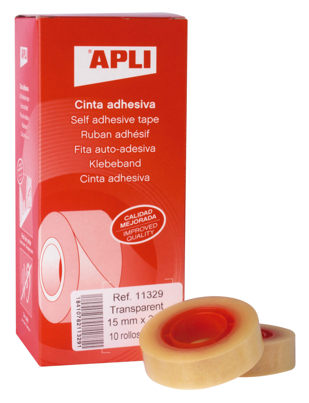Apli Cinta Adhesiva Transparente 15mm x 33m - Resistente al Agua y a la Intemperie - Facil de Cortar con las Manos - Ideal para Manualidades y Embalaje Transparente