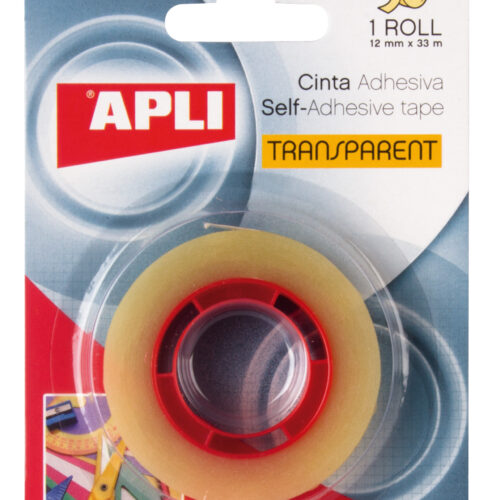 Apli Cinta Adhesiva Transparente 12mm x 33m - Resistente al Agua y a la Intemperie - Facil de Cortar y Aplicar - Ideal para Manualidades y Embalaje Transparente