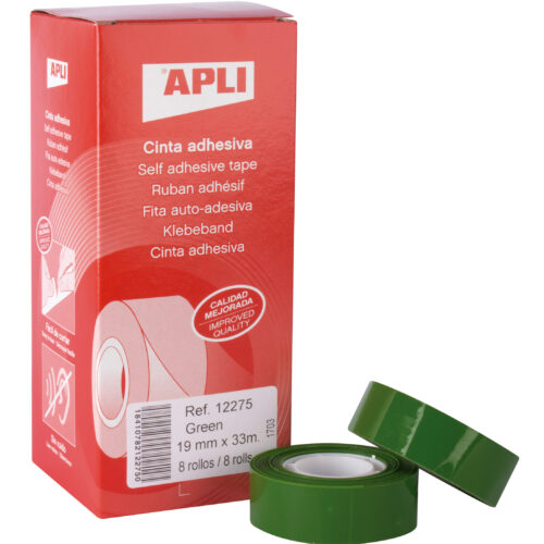 Apli Cinta Adhesiva Verde 19mm x 33m - Resistente al Desgarro - Facil de Cortar - Adhesivo de Alta Calidad Verde