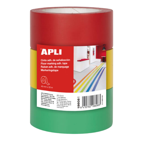 Apli Cinta de Sealizacion Adhesiva PVC 40x33mm 160?m - Desbobinado Silencioso - Adhesivo Solvente de Caucho Natural - Resistente a Rayos UV