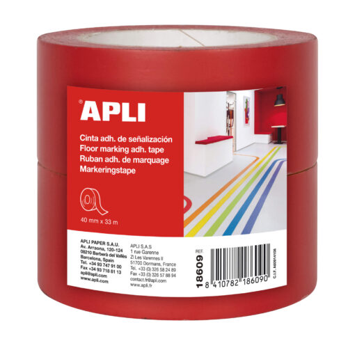 Apli Cinta de Sealizacion Adhesiva PVC 40x33mm 160?m - Desbobinado Silencioso - Adhesivo Solvente - Resistente a Rayos UV