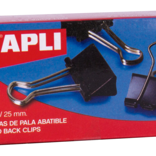 Apli Pinzas Abatibles 10x25mm - Acero Templado Negro - Asas Niquel - 12 Unidades - Sujecion Hasta 70 Hojas