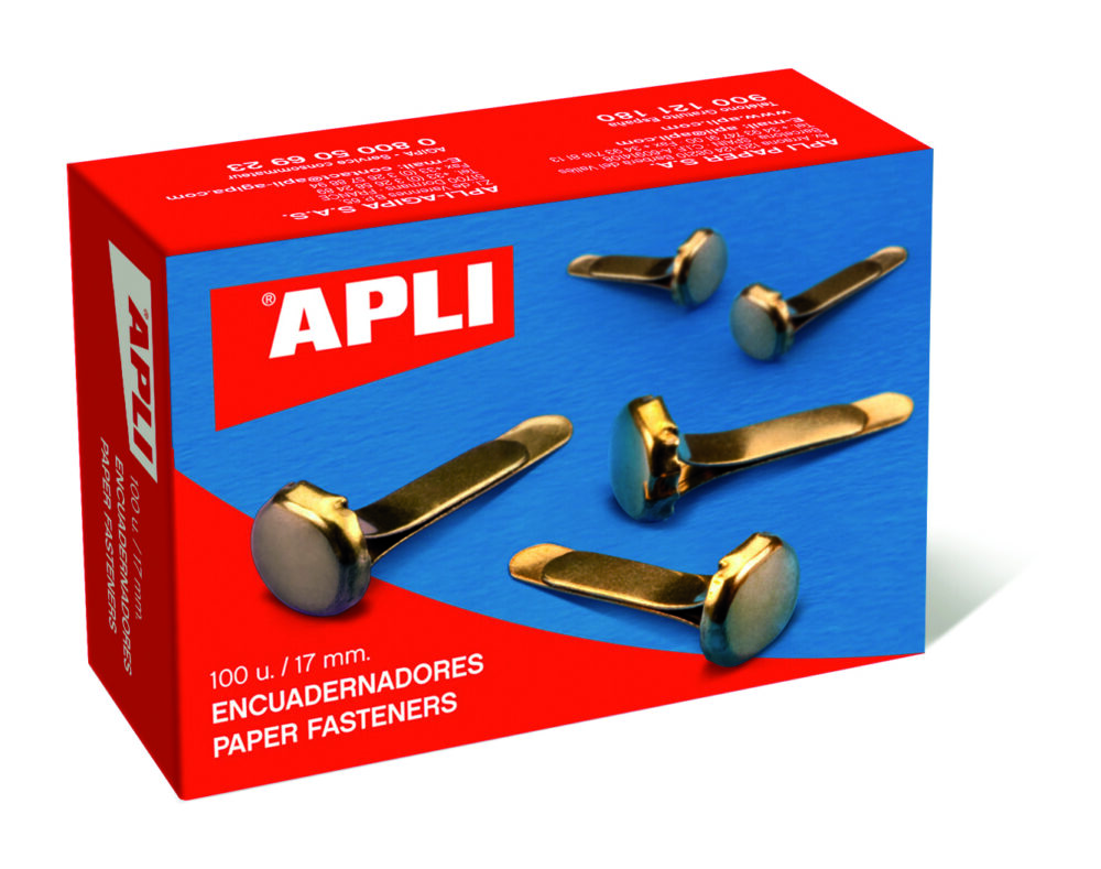 Apli Encuadernadores Metalicos Dorados 12mm - Caja de 100 - sin Arandela - Aptos para Todo Tipo de Documentos - Ideales para Encuadernar y Manualidades