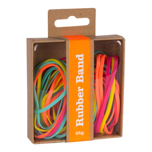 Apli Fluor Collection Gomas Elasticas - 25gr - Caja Kraft con Eurohole - Colores Fluorescentes: Fucsia, Amarillo, Naranja y Turquesa - Pack de Recambio para Expositor Ref 15146