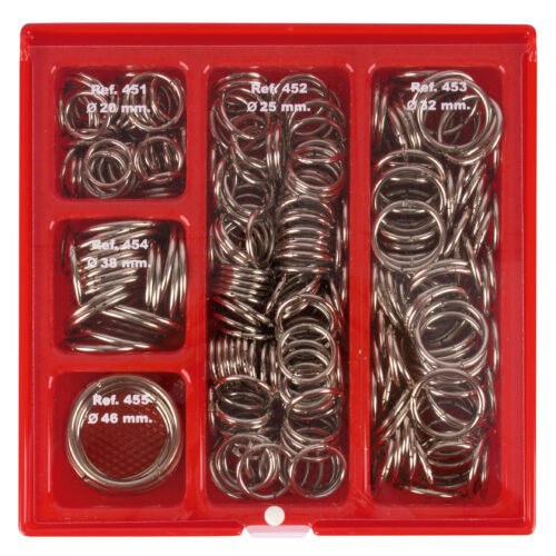 Apli Expositor de Anillas Metalicas Articuladas - Medidas Surtidas - Acabado Niquelado - Ideal para Encuadernacion y Scrapbooking - Incluye 330 Anillas
