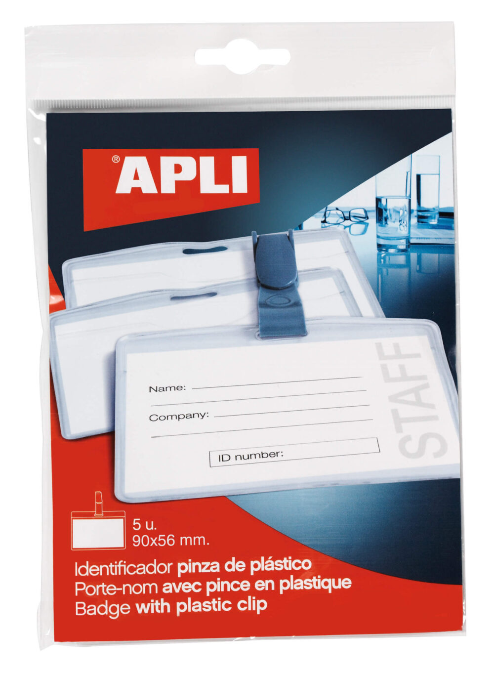 Apli Identificador con Pinza de Plastico para Tarjetas de Visita - Tamao 90 x 56mm - Ideal para Ferias y Convenciones - Uso en Hospitales, Seguridad y Supermercados