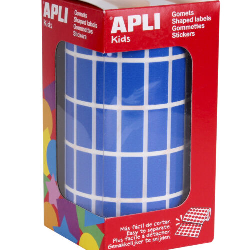 Apli Gomets Rectangulares Azules - 20x10mm - 59 Hojas Pretroqueladas - 3540 Unidades por Rollo - Ideal para Actividades Infantiles - Cumple Normas EN-71 y FSC