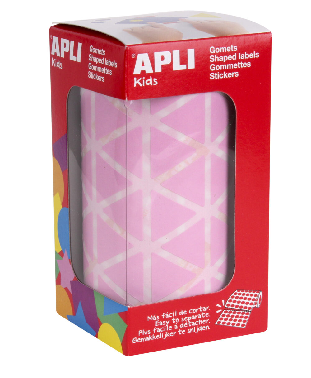 Apli Gomets Triangulares Rosa - Tamao 20x20x20mm - Adhesivo Permanente - 2832 Gomets por Rollo - Ideal para Actividades Creativas y Desarrollo de Habilidades