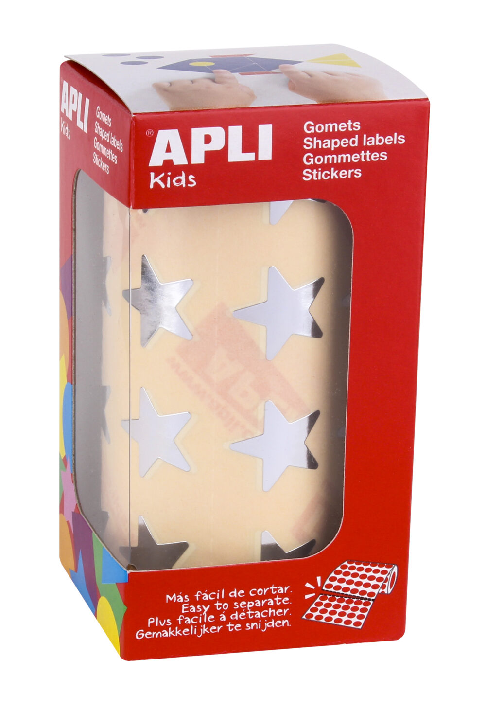 Apli Gomets Estrella Plata Metalizado - Tamao 19.5mm - 1416 Gomets por Rollo - Adhesivo Base Agua - Normas EN-71 y FSC