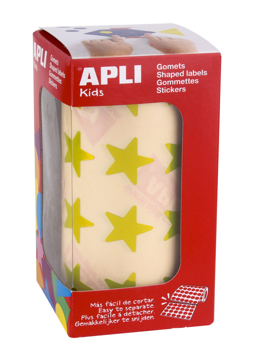 Apli Gomets Estrella Amarillo Metalizado - Tamao 19.5mm - 1416 Gomets por Rollo - Adhesivo Base Agua - Normas EN-71 y FSC