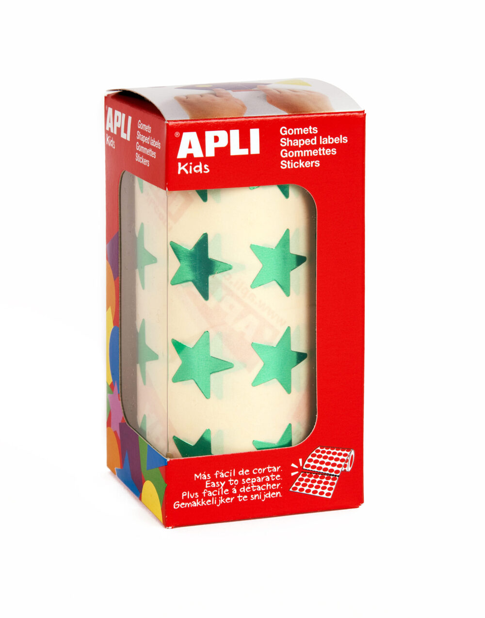 Apli Gomets Estrella Verde Metalizado - Tamao 19.5mm - 1416 Gomets por Rollo - Adhesivo Permanente - Ideal para Escuelas y Talleres Infantiles - Cumple con Normas de Calidad y Seguridad