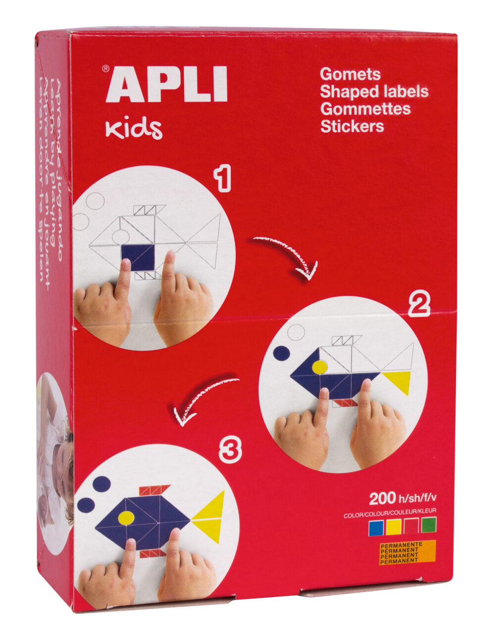 Apli Gomets Cuadrados Adhesivo Permanente - 12x12mm, 17x17mm y 23x23mm - 200 Hojas en Colores Surtidos - Desarrollo de Habilidades y Capacidades en Nios
