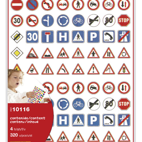 Apli Bolsa de Gomets Tematicos Las Seales de Trafico - 320 Gomets - Adhesivo Permanente - Desarrollados con Educadores - Ideales para Educacion Vial - Normas EN-71 Cumplidas