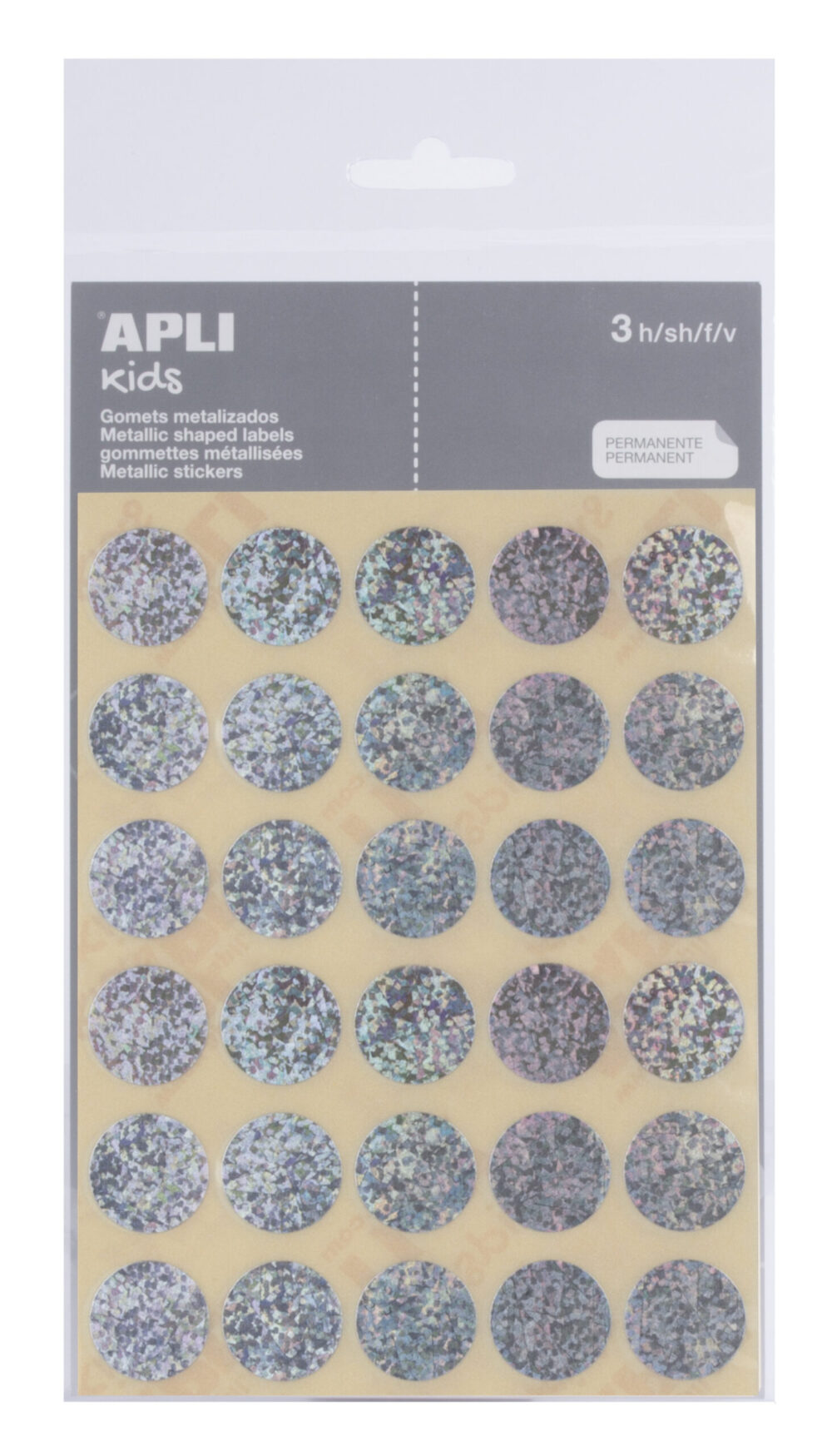 Apli Bolsa de Gomets Redondos Plata Ø 20mm - 90 Unidades - Adhesivo Permanente - Desarrollo de Habilidades y Capacidades - Normas EN-71 y FSC