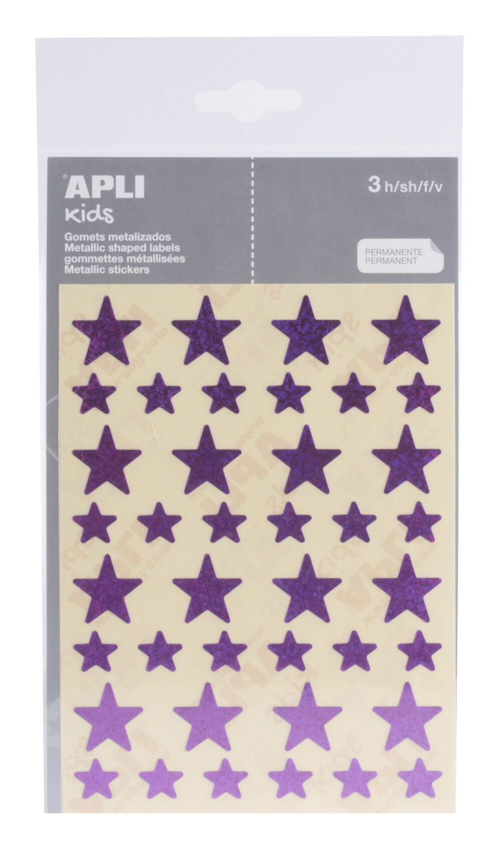 Apli Gomets Estrella Holograficos - Tamao 12.5mm y 19.5mm - Adhesivo Permanente - 120 Unidades por Bolsa - Desarrollo de Habilidades y Creatividad - Color Lila