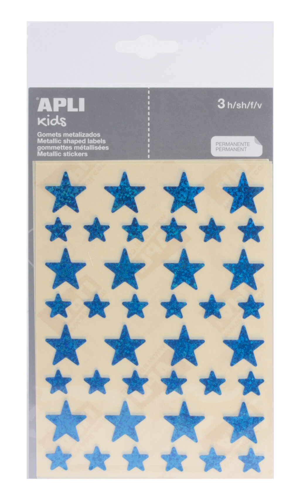 Apli Gomets Estrella Holograficos - Tamao 12.5mm y 19.5mm - Adhesivo Permanente - 120 Gomets por Bolsa - Desarrollo de Habilidades y Creatividad - Color Azul