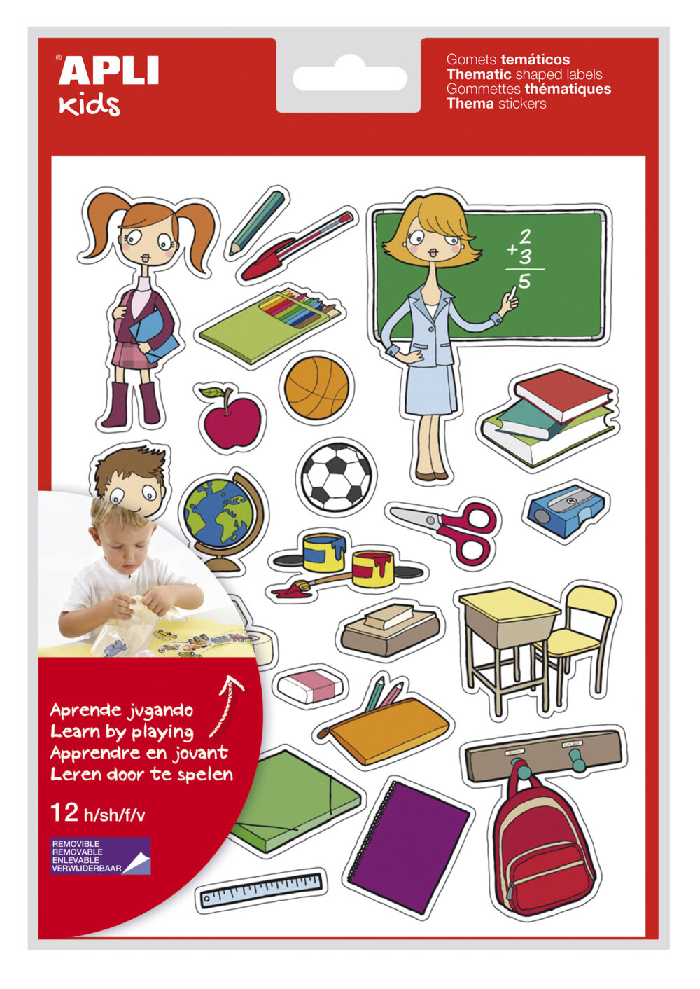 Apli Gomets Tematicos la Escuela - 312 Unidades - Adhesivo Removible - Ilustraciones Educativas - Formato Ideal para Escuelas - Cumple Normas EN-71 y FSC - Adhesivo Base Agua - Libre de Disolventes - Colorido