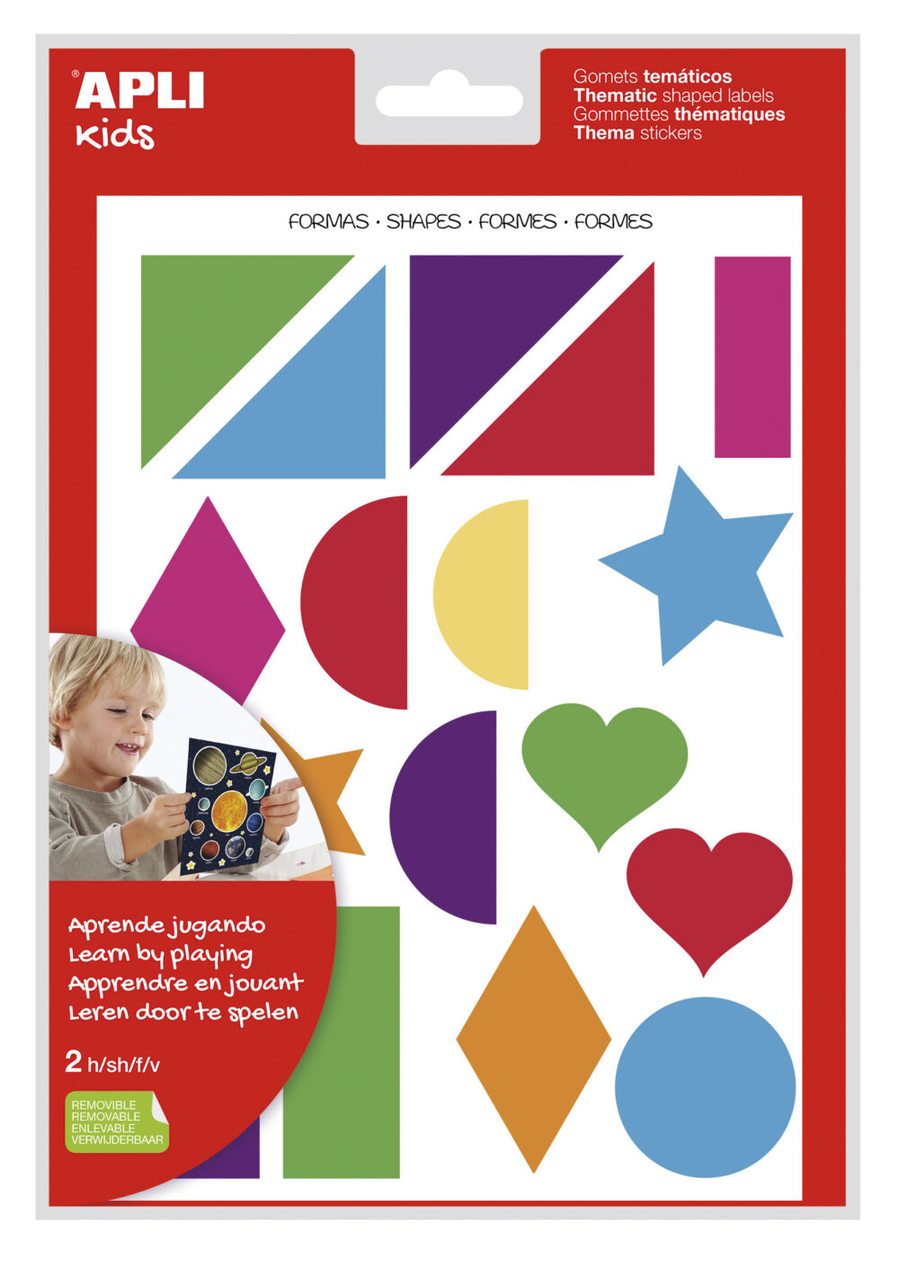 Apli Gomets Tematicos Formas Geometricas xL - 2 Hojas A4 (64 Gomets) - Desarrollados con Educadores - Adhesivo Removible - Tamao xL sin Borde - Adhesivo Base Agua - Libre de Disolventes - Colorido