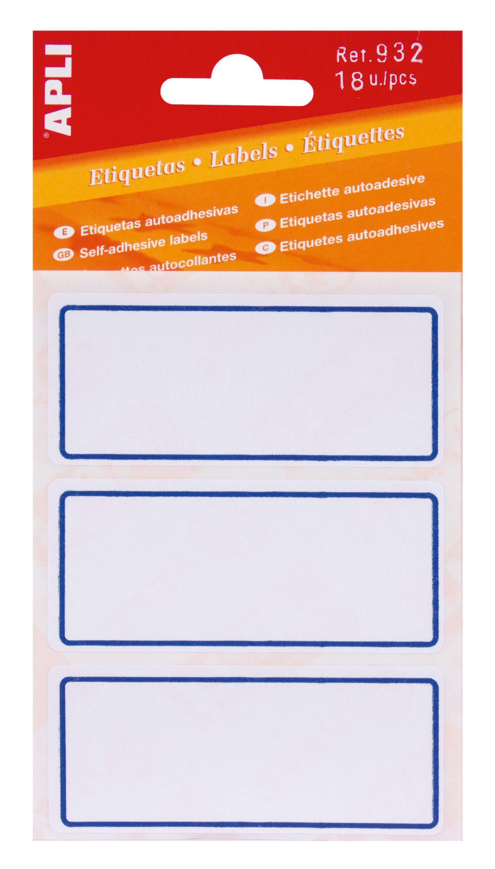 Apli Etiquetas Adhesivas Escolares Basicas - Tamao 78x34mm - 6 Hojas (18 Etiquetas) - Adhesivo Permanente de Alta Calidad - Color Blanco con Ribete Azul