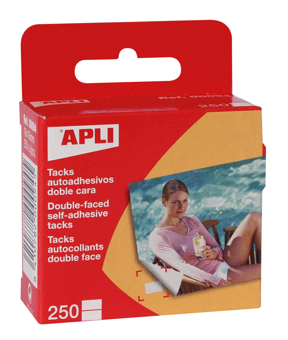 Apli Tacks Autoadhesivos Doble Cara 10x16mm - 250 Unidades por Caja - Ideal para Fotos, Scrapbooking y Manualidades - Libre de Acidos - Transparente