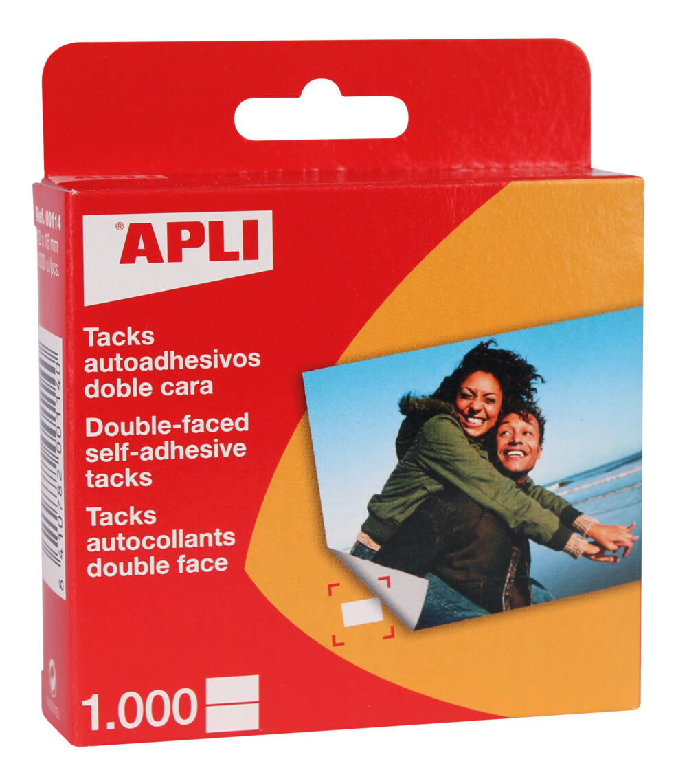 Apli Tacks Autoadhesivos Doble Cara - Tamao 12x16 - 1000 Unidades por Caja - Ideal para Manualidades y Albumes - Libre de Acidos - Transparente