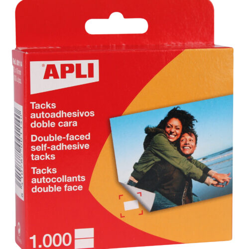 Apli Tacks Autoadhesivos Doble Cara - Tamao 12x16 - 1000 Unidades por Caja - Ideal para Manualidades y Albumes - Libre de Acidos - Transparente