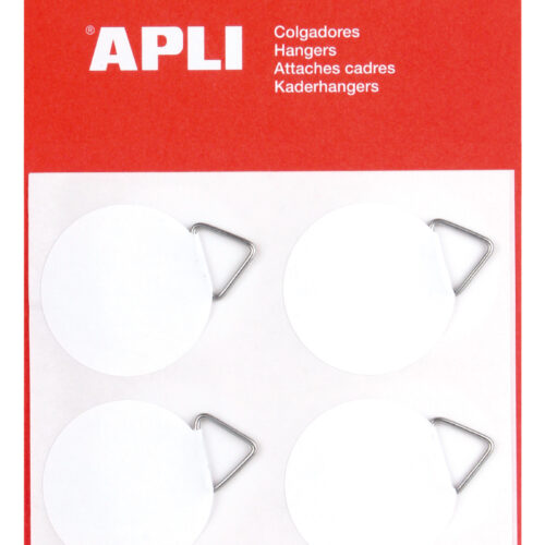 Apli Colgadores Autoadhesivos Redondos - Ø 30mm - Triangulo Metalico de Soporte - Base Adhesiva Blanca - 12 Unidades por Bolsa - Gran Resistencia - Ideal para Fotos, Calendarios y Posteres - Color Blanco