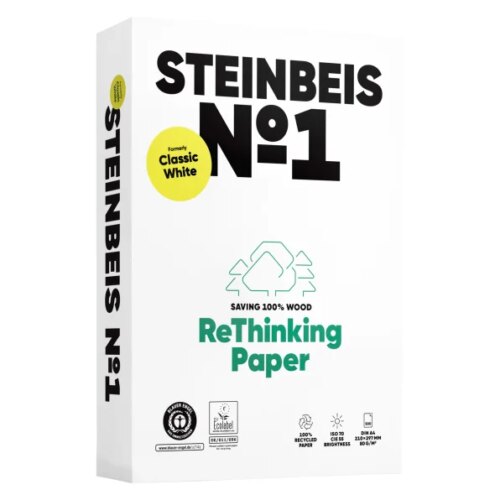 Steinbeis Nº1 Papel A4 Reciclado 80gr. 210x297mm (500 Hojas) Blancura ISO 70
