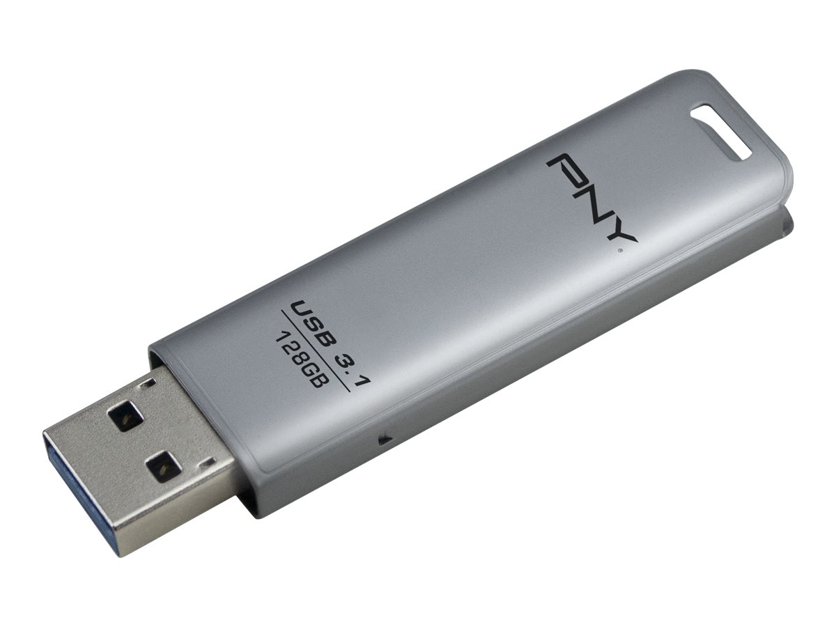 PNY Elite Steel Memoria USB 3.1 128GB - Acabado en Metal - Enganche para Llavero - Color Acero (Pendrive)