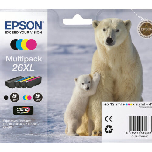 Epson T2636 (26XL) Pack de 4 Cartuchos de Tinta Originales - C13T26364010