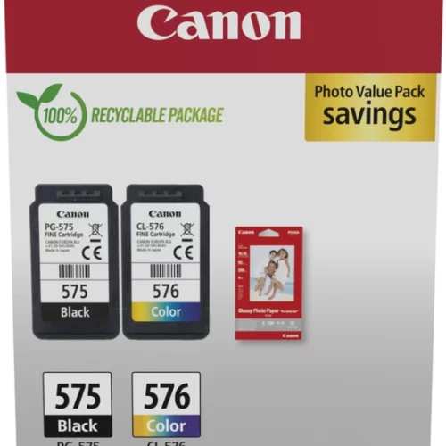Canon PG-575/CL-576 Pack de 2 Cartuchos de Tinta Originales + 50 Hojas de Papel Fotografico - 5438C004