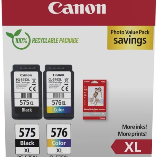 Canon PG-575XL/CL-576XL Multipack de 2 Cartuchos de Tinta Originales + 50 Hojas de Papel Fotografico - 5437C006